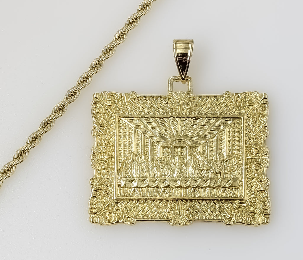 Plated The Last Supper Portrait Pendant 3mm Rope/Braided Chain Necklace