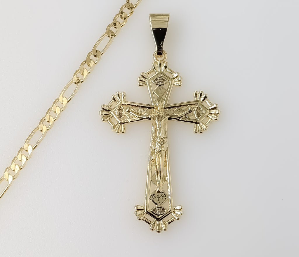 Plated Cross 3mm Figaro Chain Necklace
