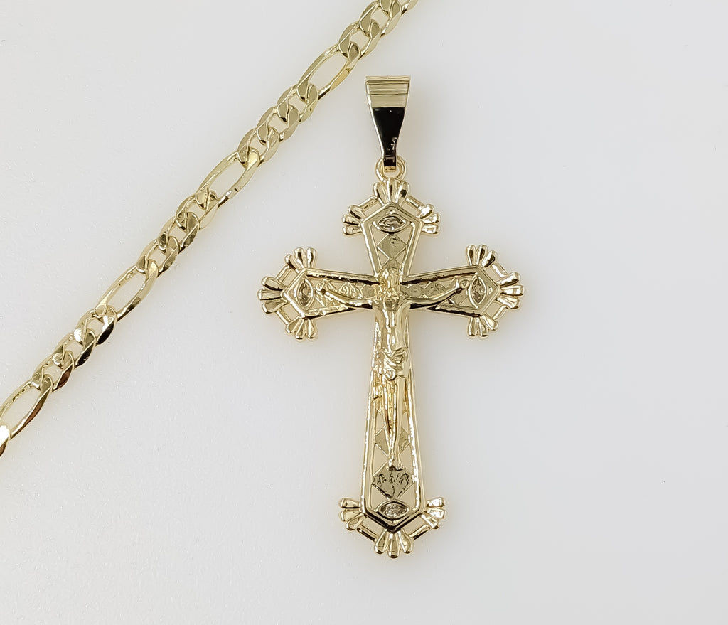 Plated Cross 4mm Figaro Chain Necklace
