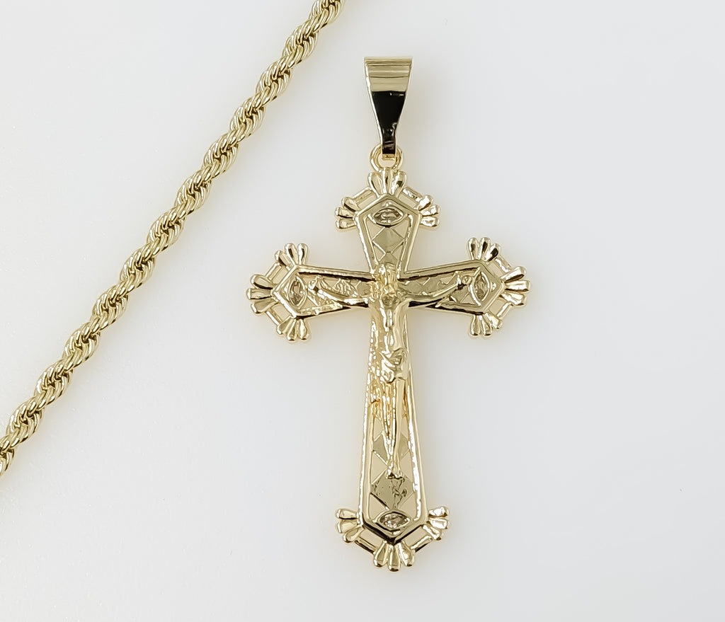 Plated Cross 3mm Rope/Braided Chain Necklace