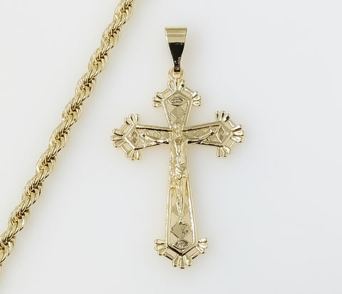 Plated Cross 4mm Rope/Braided Chain Necklace