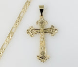 Plated Cross 4mm 14K Diamond Cut Figaro Chain Necklace