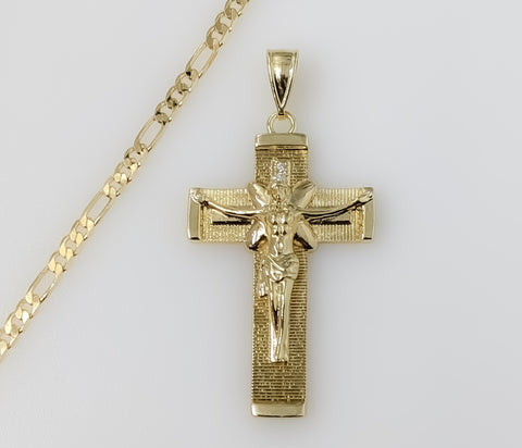 Plated Cross 3mm Figaro Chain Necklace