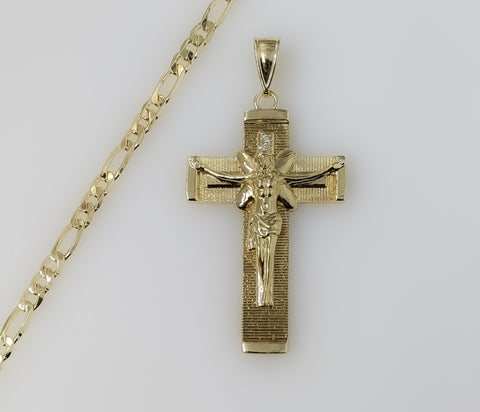 Plated Cross 4mm Figaro Chain Necklace