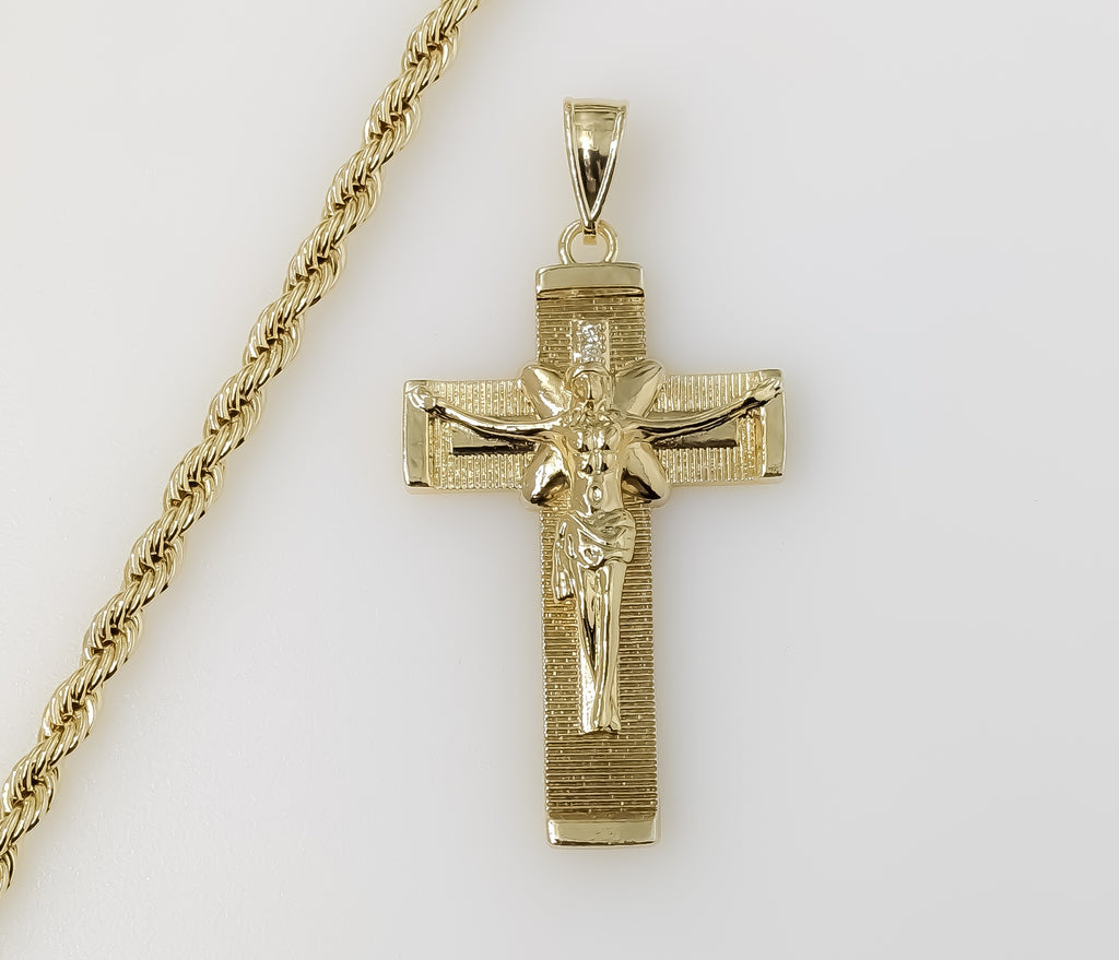 Plated Cross 4mm Rope/Braided Chain Necklace