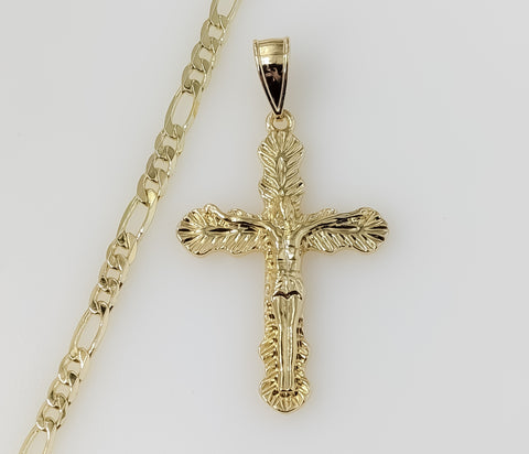 Plated Cross 4mm Figaro Chain Necklace