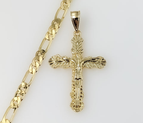 Plated Cross 5mm Figaro Chain Necklace