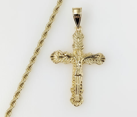 Plated Cross 3mm Rope/Braided Chain Necklace