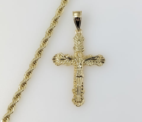 Plated Cross 4mm Rope/Braided Chain Necklace