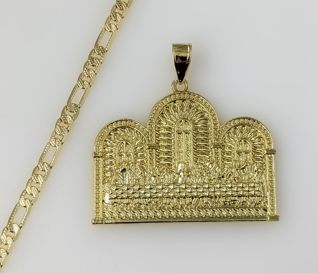 Plated The Last Supper 4mm 14K Diamond Cut Figaro Chain Necklace