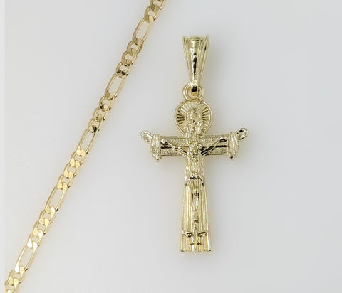 Plated Cross 3mm Figaro Chain Necklace