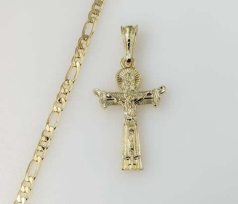 Plated Cross 4mm Figaro Chain Necklace