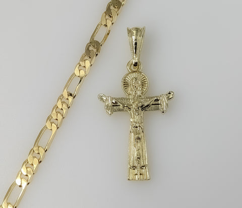 Plated Cross 5mm Figaro Chain Necklace