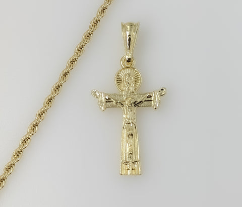 Plated Cross 3mm Rope/Braided Chain Necklace