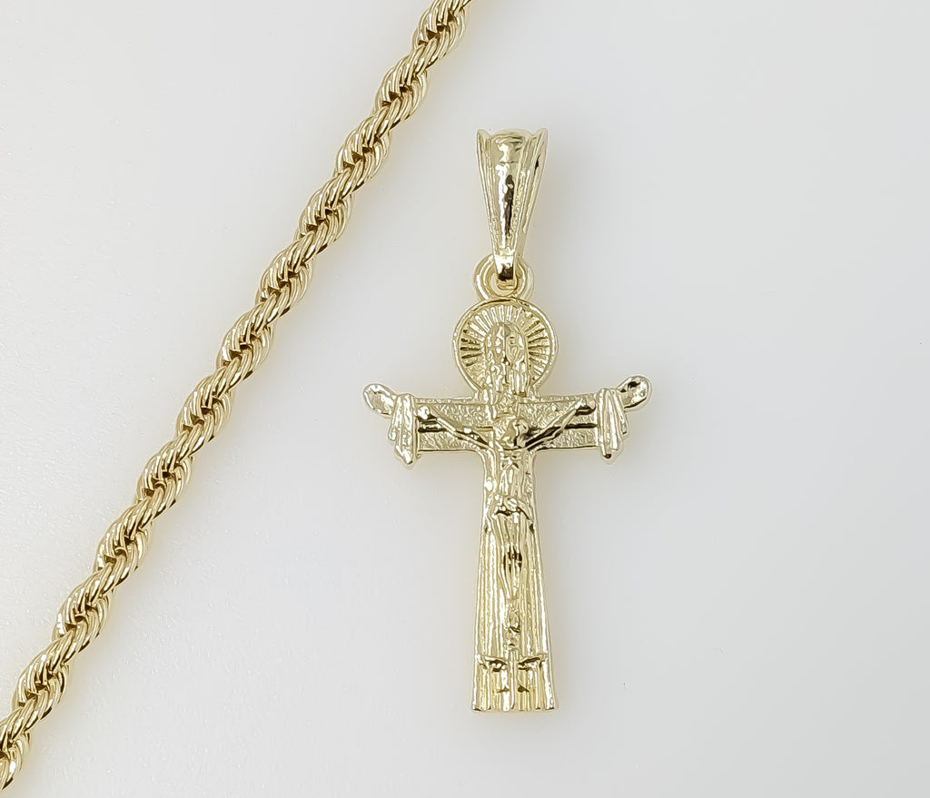 Plated Cross 4mm Rope/Braided Chain Necklace