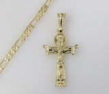 Plated Cross 4mm 14K Diamond Cut Figaro Chain Necklace