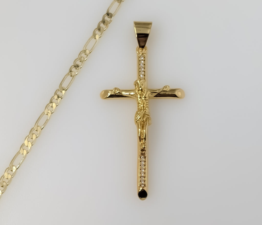 Plated Cross 3mm Figaro Chain Necklace