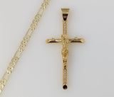 Plated Cross 4mm 14K Diamond Cut Figaro Chain Necklace