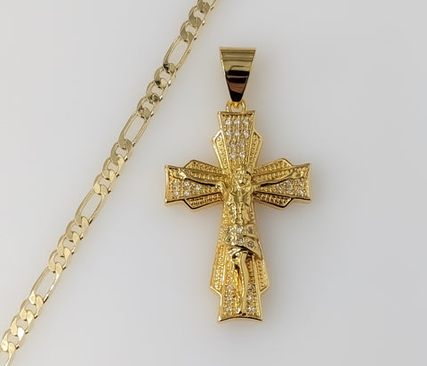 Plated Cross 3mm Figaro Chain Necklace