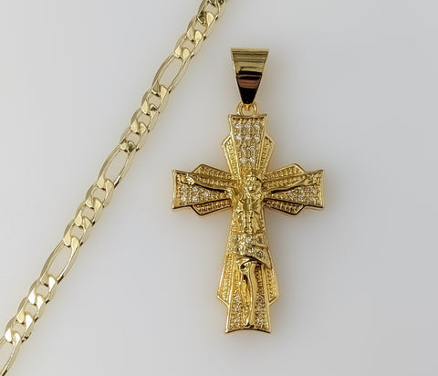 Plated Cross 4mm Figaro Chain Necklace