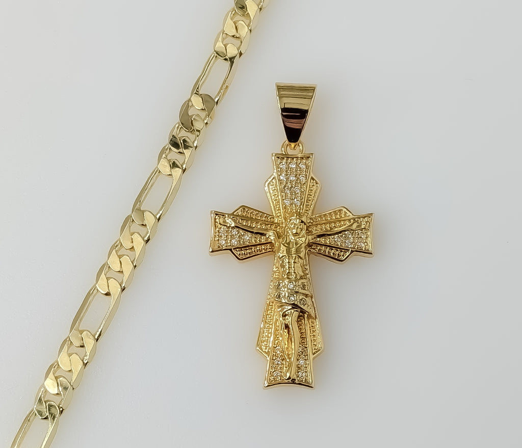 Plated Cross 5mm Figaro Chain Necklace