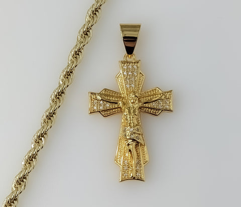 Plated Cross 4mm Rope/Braided Chain Necklace