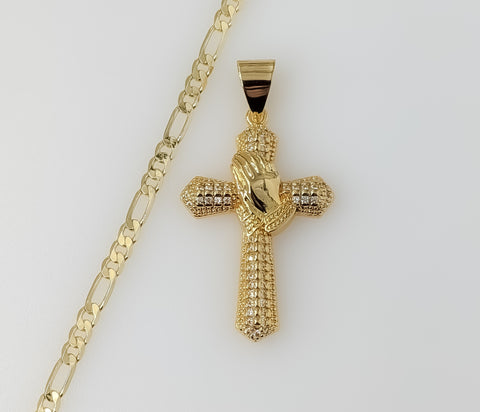 Plated Cross 3mm Figaro Chain Necklace