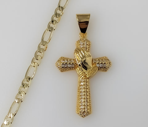 Plated Cross 4mm Figaro Chain Necklace