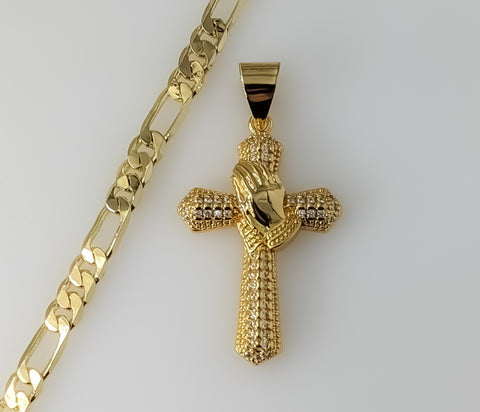 Plated Cross 5mm Figaro Chain Necklace