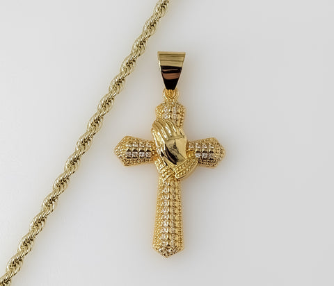 Plated Cross 3mm Rope/Braided Chain Necklace