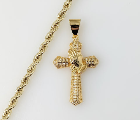 Plated Cross 4mm Rope/Braided Chain Necklace