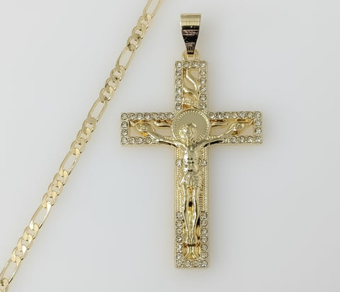 Plated Cross 3mm Figaro Chain Necklace