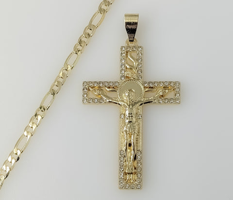 Plated Cross 4mm Figaro Chain Necklace