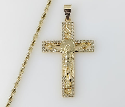 Plated Cross 3mm Rope/Braided Chain Necklace