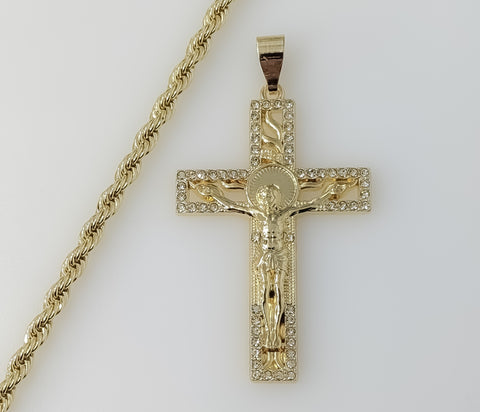 Plated Cross 4mm Rope/Braided Chain Necklace