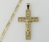 Plated Cross 4mm 14K Diamond Cut Figaro Chain Necklace