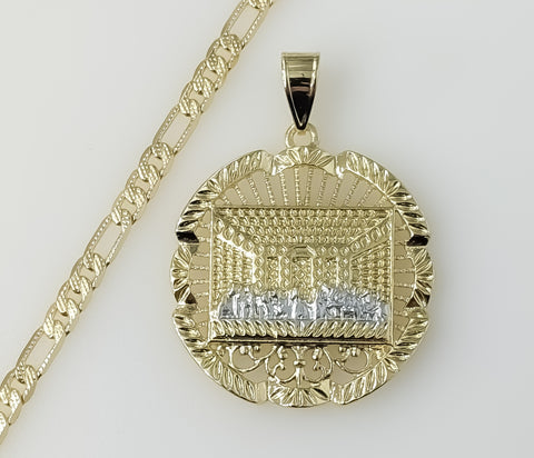 Plated The Last Supper 4mm 14K Diamond Cut Figaro Chain Necklace