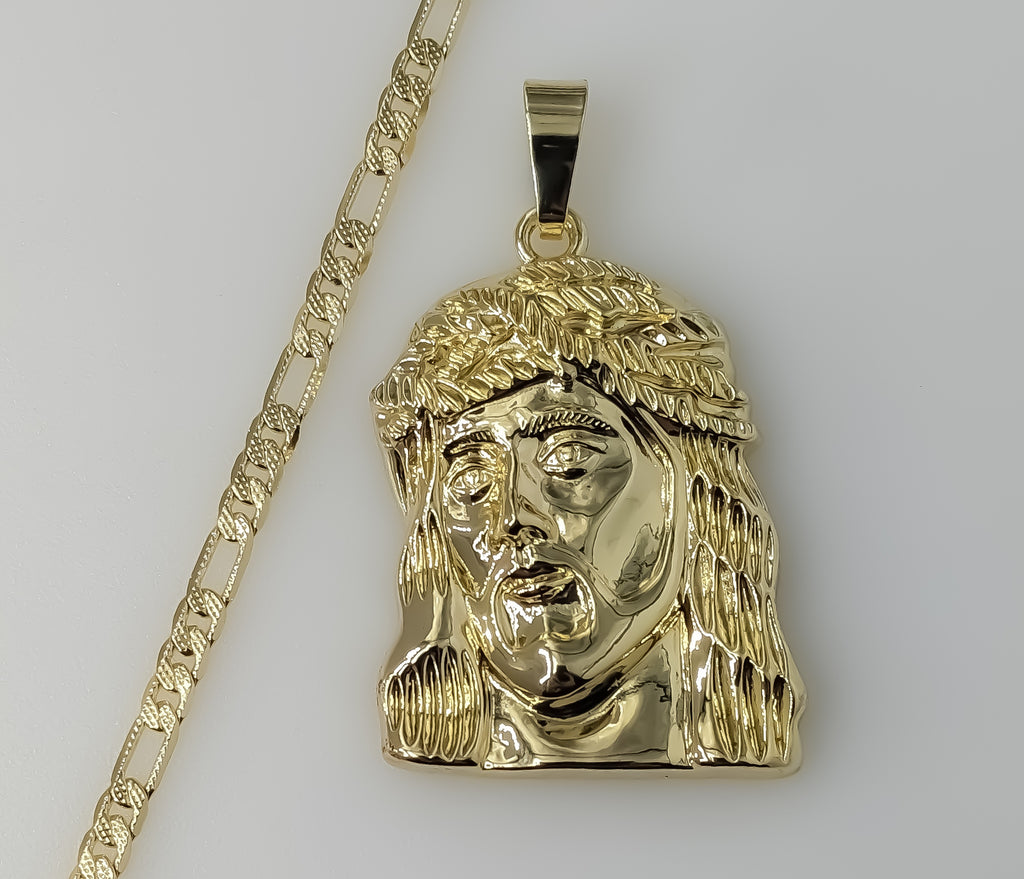 Plated Jesus 4mm 14K Diamond Cut Figaro Chain Necklace