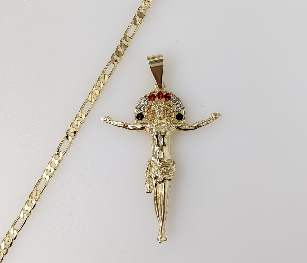 Plated Cross 3mm Figaro Chain Necklace