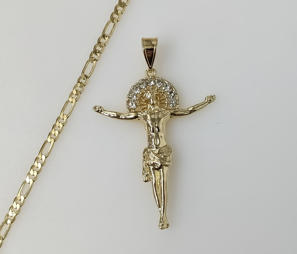 Plated Cross 3mm Figaro Chain Necklace