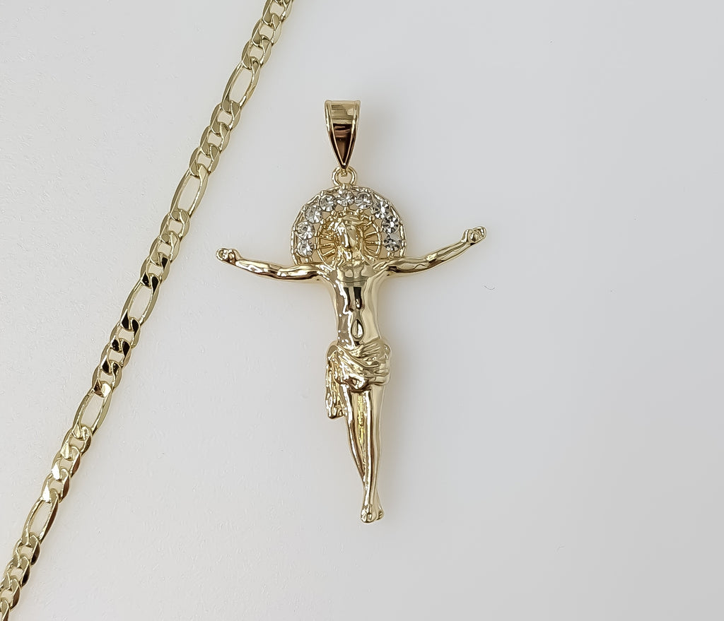 Plated Cross 4mm Figaro Chain Necklace