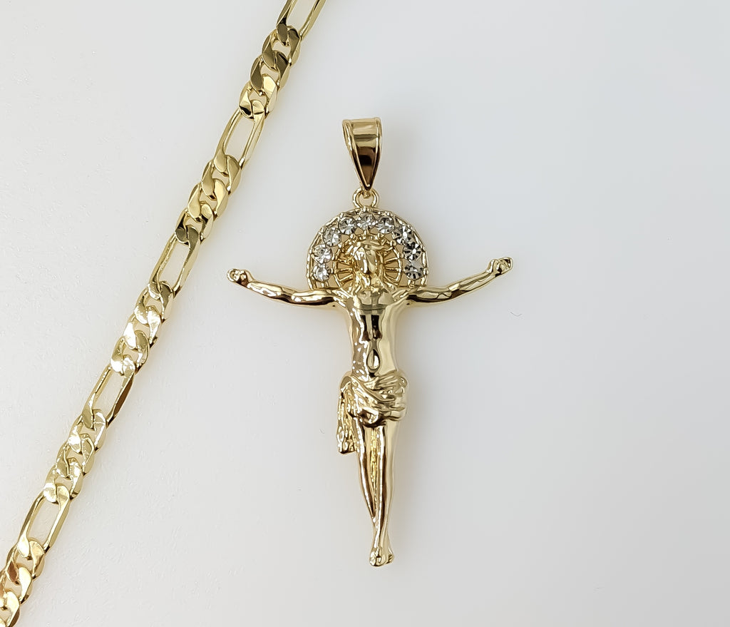 Plated Cross 5mm Figaro Chain Necklace