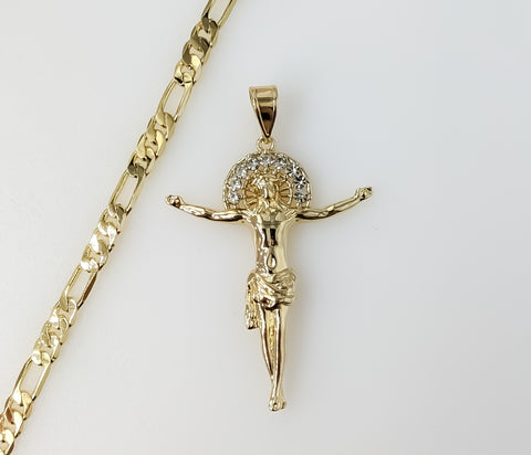 Plated Cross 5mm Figaro Chain Necklace