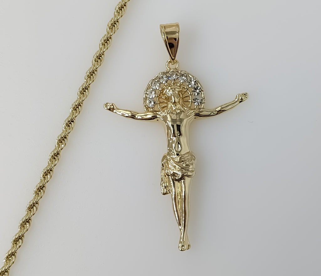 Plated Cross 3mm Rope/Braided Chain Necklace