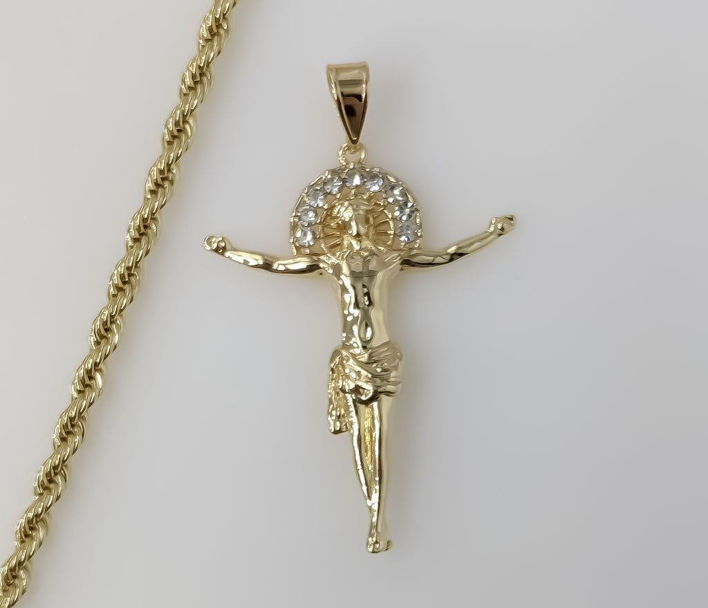 Plated Cross 4mm Rope/Braided Chain Necklace