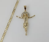 Plated Cross 4mm 14K Diamond Cut Figaro Chain Necklace