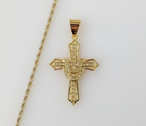 Plated Cross 2mm Rope/Braided Chain Necklace