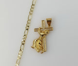 Plated Jesus Carrying Cross 4mm Figaro Chain Necklace