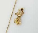 Plated Jesus Carrying Cross 2mm Rope/Braided Chain Necklace