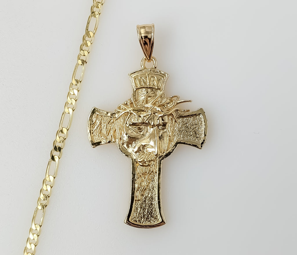 Plated Cross 3mm Figaro Chain Necklace